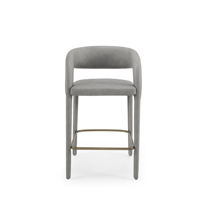 Cid Taya 26 Inch Counter Stool Chair, Tapered Legs, Gray Faux Leather - Benzara