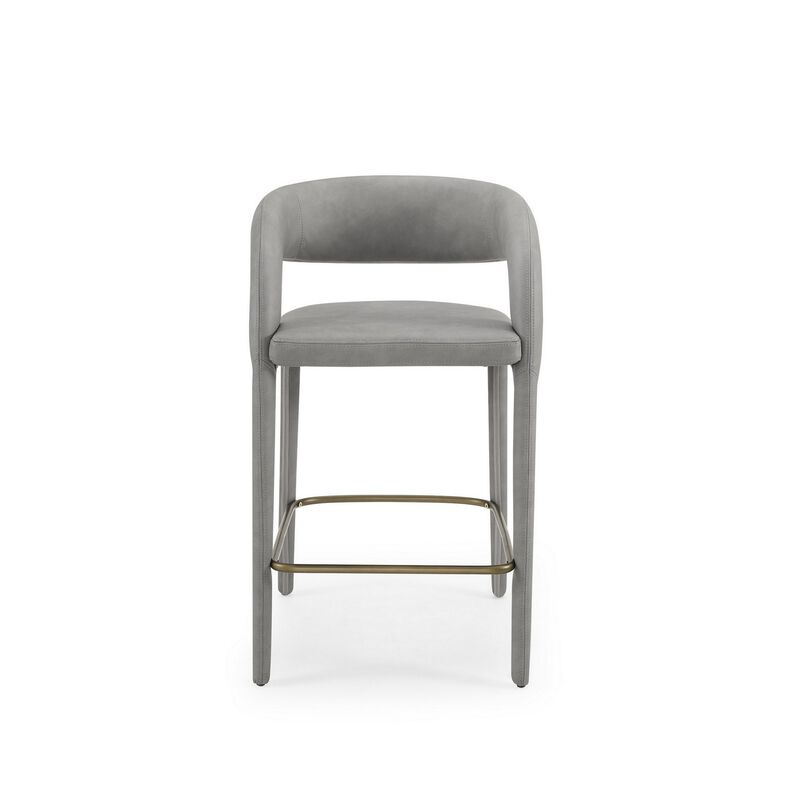 Cid Taya 26 Inch Counter Stool Chair, Tapered Legs, Gray Faux Leather - Benzara