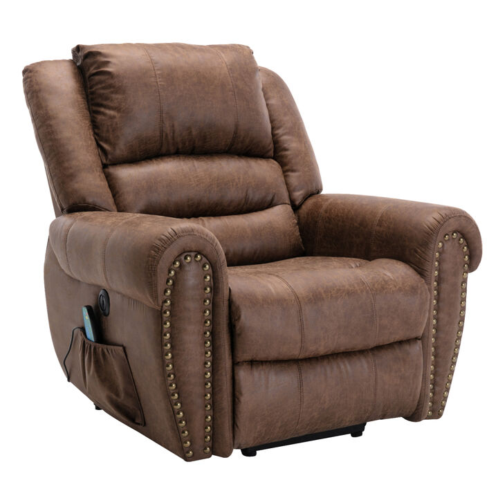Power Lift Recliner Chairs with Massage and Heat Breathable Faux Leather Electric Lift Chairs for Elderly, Heavy Duty Big Man Recliners Power Reclining Chair with USB Port (Nut Brown)