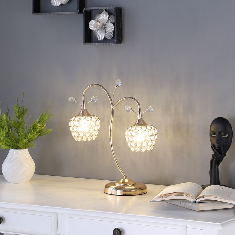 Hivvago 17" Gold Two Light Bedside Table Lamp With Clear Novelty Shade