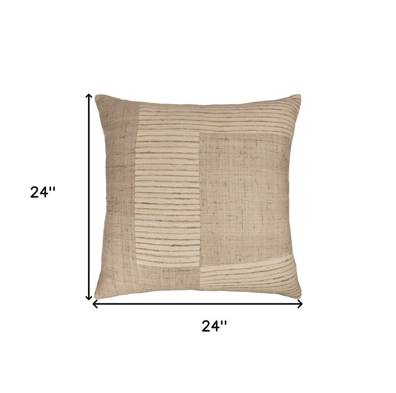 HomeRoots 24" Brown and Beige Geometric Silk Throw Pillow With Embroidery image number 5