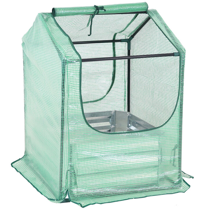 Sunnydaze Galvanized Steel Raised Bed with Greenhouse - Green - 2 ft x 2 ft