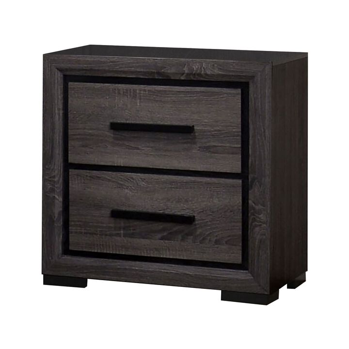 Wooden Nightstand with 2 Drawers and Finger Pull Handle,Gray and Black-Benzara