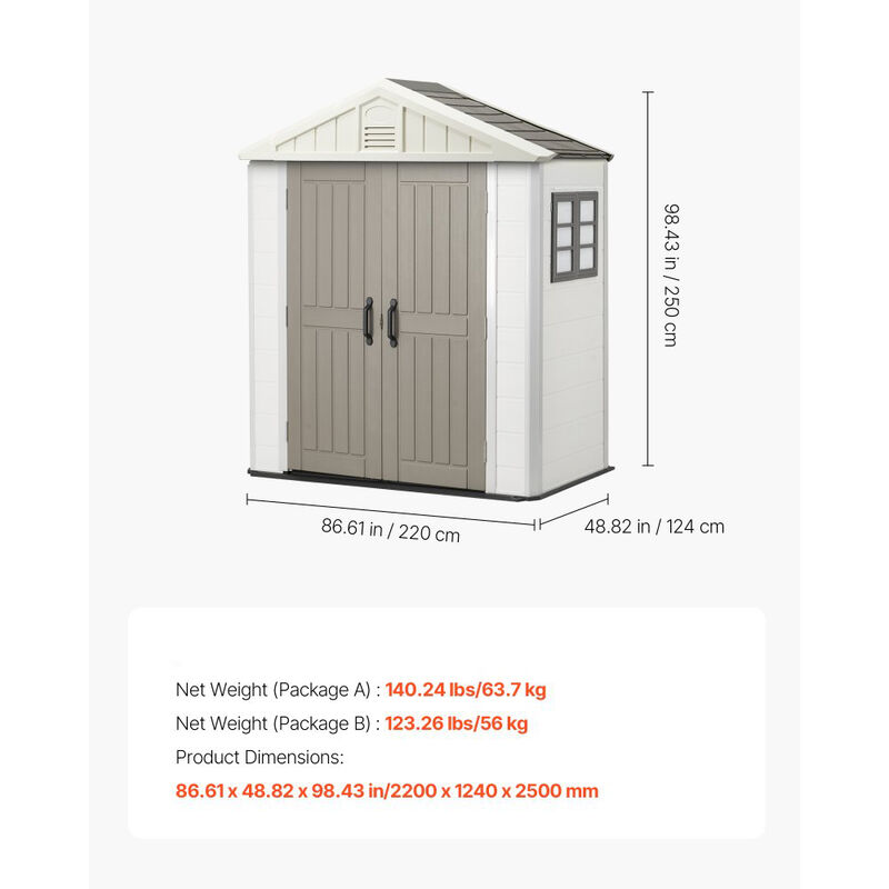 Weather Resistant Resin Garden Storage Shed with Reinforced Floor, Lockable Door for Tools & Bike Storage-Grey image number 2