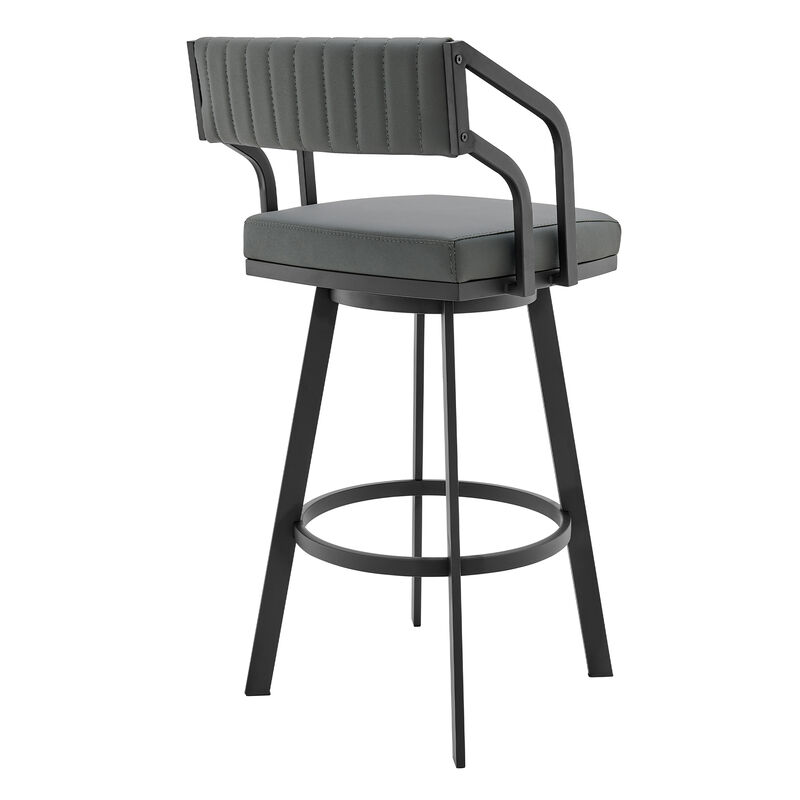 Capri  Swivel Modern Black Metal and Slate Gray Faux Leather Bar and Counter Stool