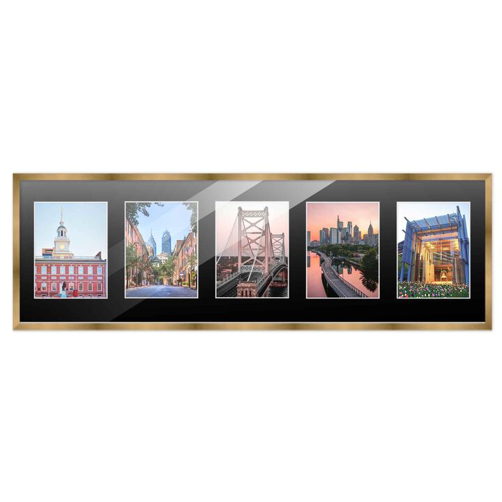 7.5x23.5 Wood Collage Frame with Black Mat For 5 4x6 Pictures