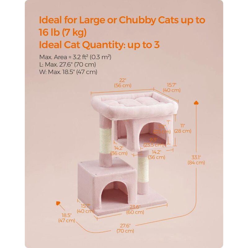 Cat Tree with Sisal-Covered Scratching Posts and 2 Plush Condos