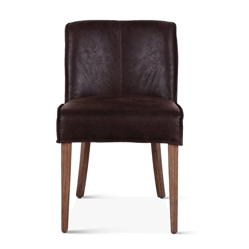 World Interiors Avery Dining Chair in Dark Brown Leather with Natural Legs