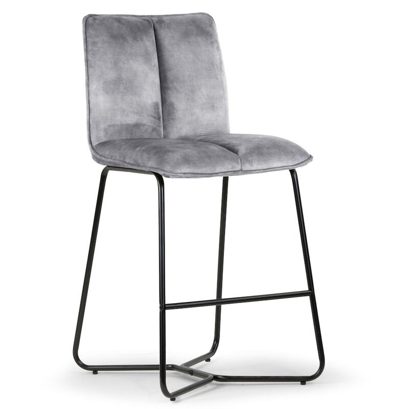 Glamour Home Set of 2 Avent Gray Fabric Counter Stool with Black Metal Legs