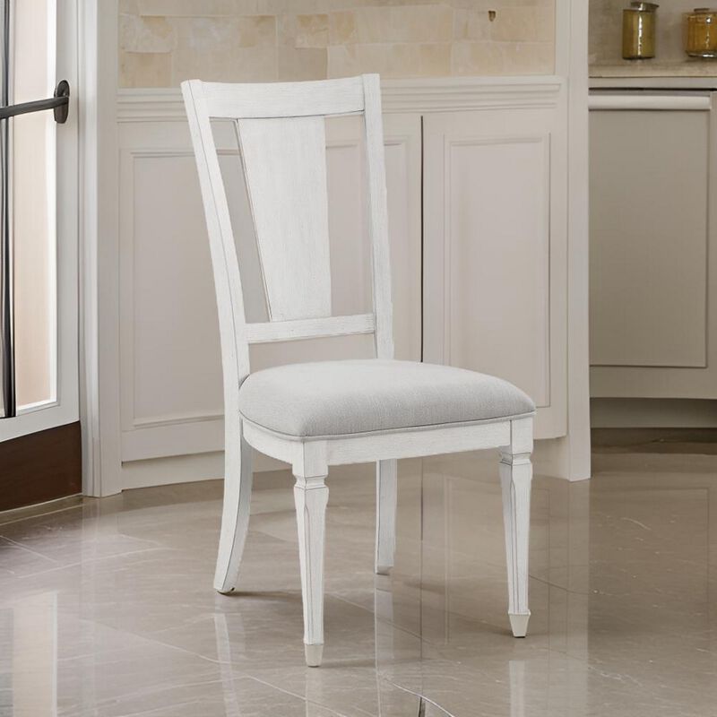 Kate 24 Inch Side Dining Chair Set of 2, Light Gray Linen, White Wood Frame - Benzara