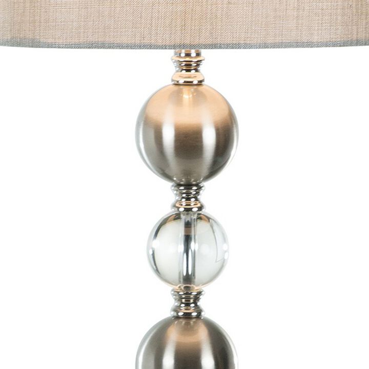 32 Inch Table Lamp Set of 2, Drum Fabric Shade, Nickel Pedestal Base-Benzara