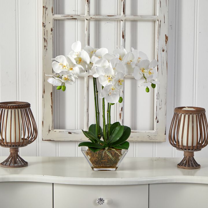 2' Artificial Triple Phalaenopsis Orchid in Glass Vase