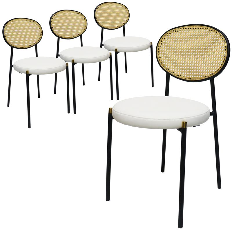 LeisureMod Euston Modern Dining Chair with Wicker Back and Velvet/Leather Seat, Indoor Kitchen, Dining Room, Home, Contemporary Side Chair Seating, Set of 4