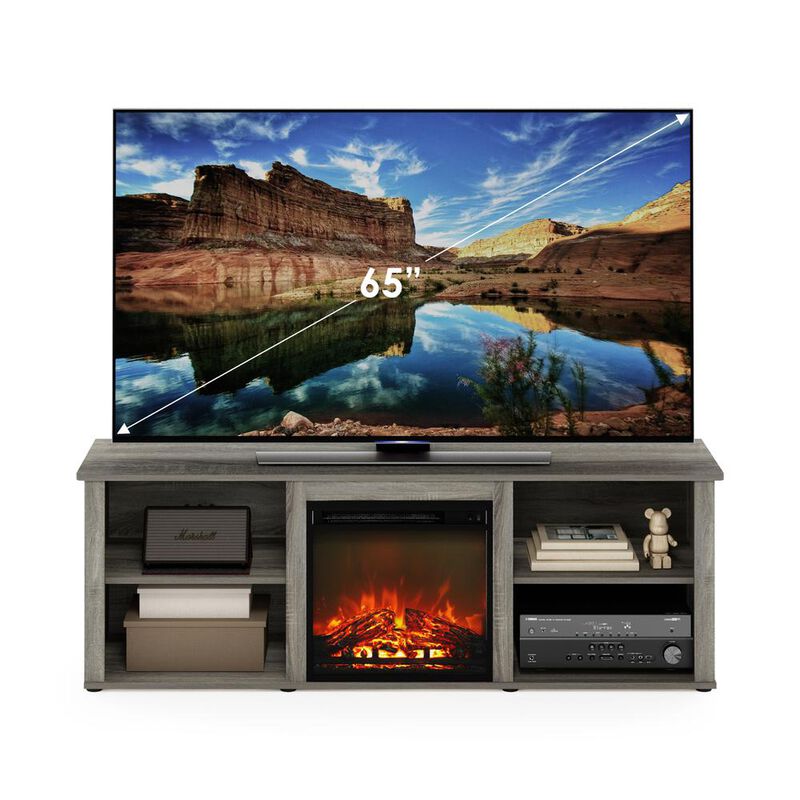 Furinno Classic 70 Inch TV Stand with Fireplace, French Oak Grey