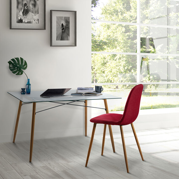 Minimalist Glass Top Dining Table with Wood Base, Natural