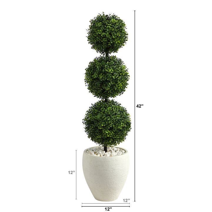 HomPlanti 3.5 Feet Boxwood Triple Ball Topiary Artificial Tree in White Planter (Indoor/Outdoor)