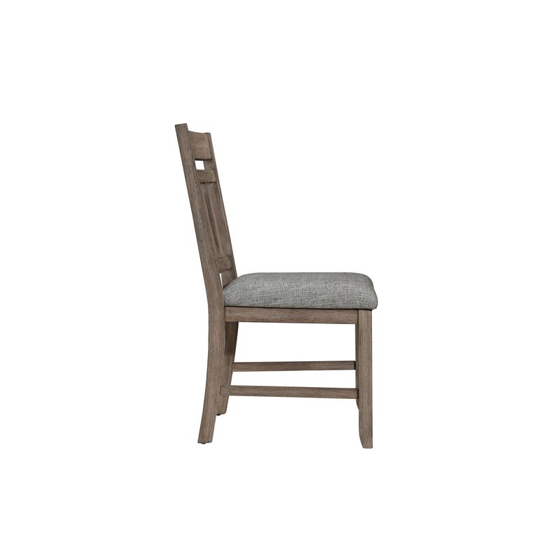 Harris Dining Chair Set of 2, Gray Fabric Brown Solid Rubberwood - Benzara