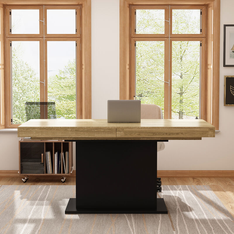 78.7 in. Width, Rectangle Wooden Grain Top & Black Bottom, Home Office Desk, Computer Desk, Writing Desk