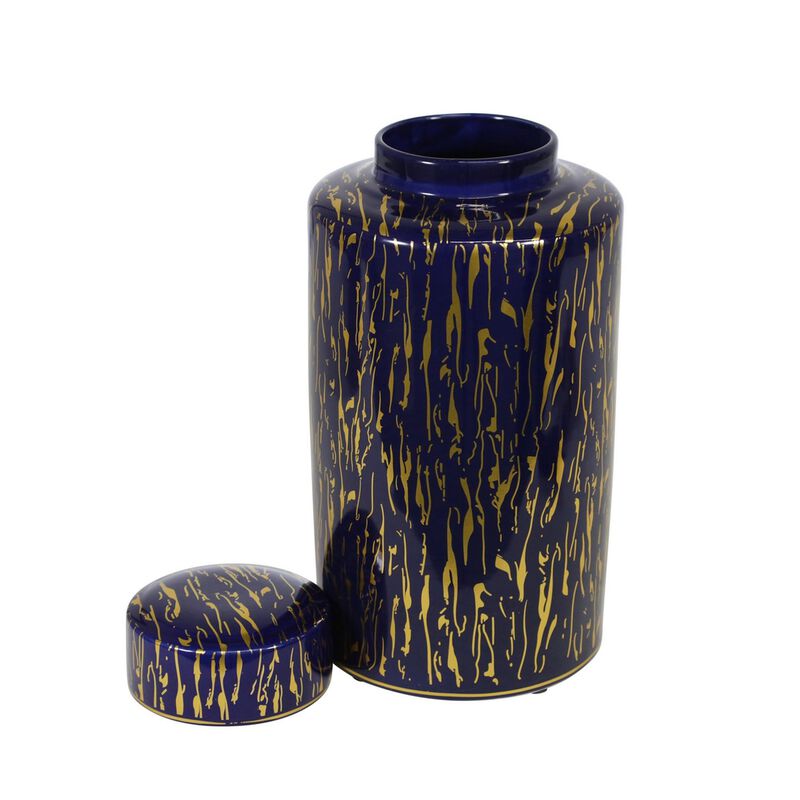 Jar with Lid Closure and Abstract Line Pattern, Gold - Benzara image number 2
