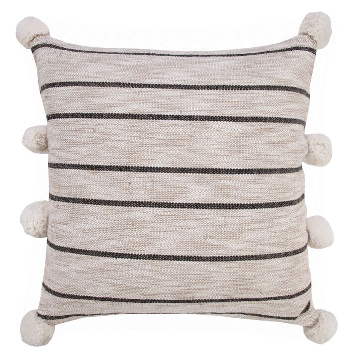 20" White and Black Striped Square Throw Pillow