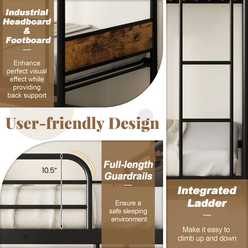 Bunk Bed with Trundle with Ladder and Full-length Guardrails