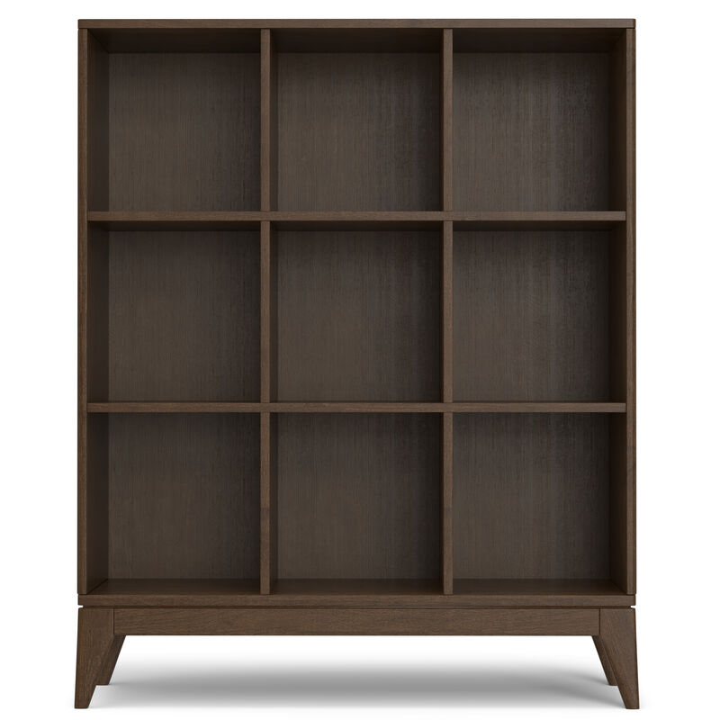 Harper SOLID HARDWOOD 52 inch x 42 inch Mid Century Modern 9 Cube Storage in Walnut Brown