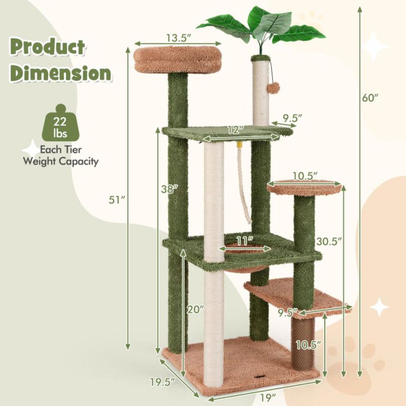 Hivvago Multilevel Cat Tree with Scratching Posts and Rope Plush Perch Toy Bed