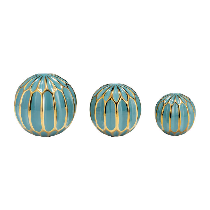 Ceramic S/3 Orbs, Turq/Gold