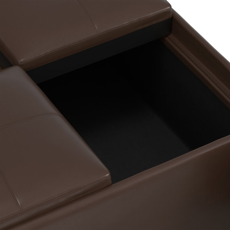 Avalon 35 inch Wide Contemporary Square Coffee Table Storage Ottoman in Chocolate Brown Vegan Faux Leather, Assembled image number 5