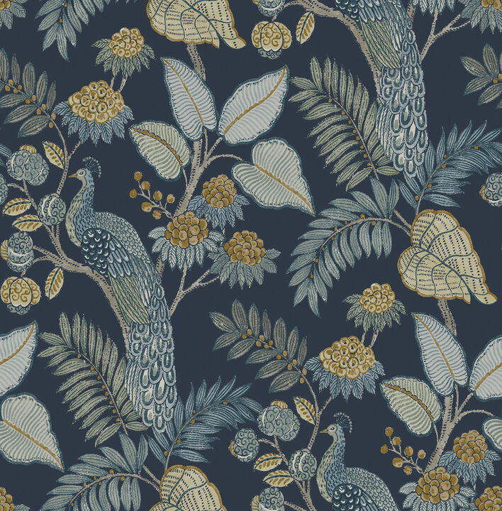 Geneva Blue Peacock Paradise Wallpaper