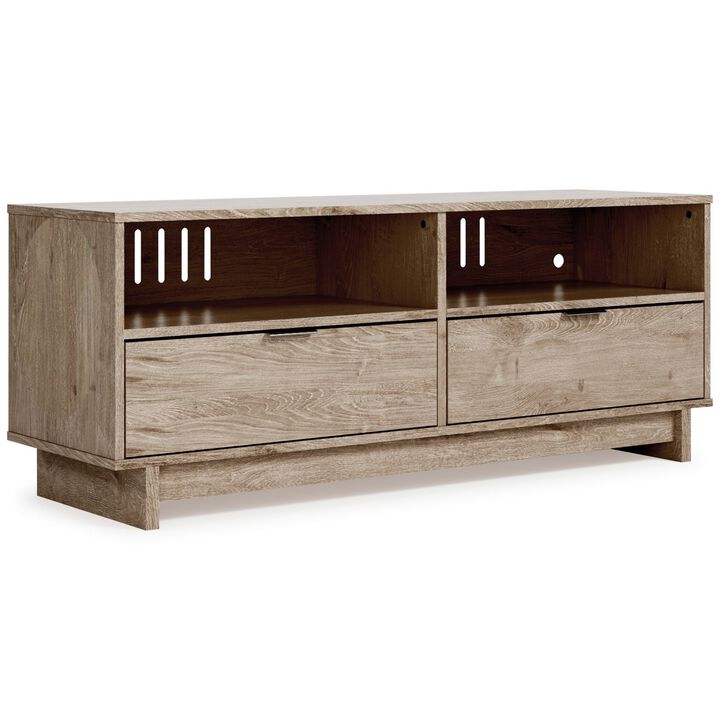 TV Stand with 2 Drawers and Panel Base, Natural Brown-Benzara