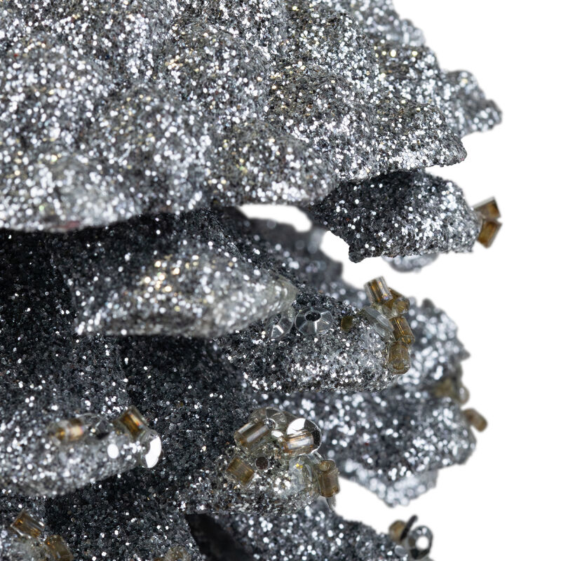 5" Silver Glitter and Sequins Pine Cone Christmas Ornament image number 5