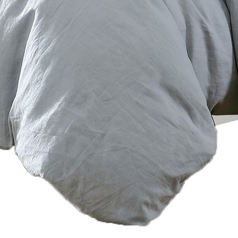 Edge 4 Piece Queen Size Duvet Comforter Set, Washed Linen, Light Blue - Benzara