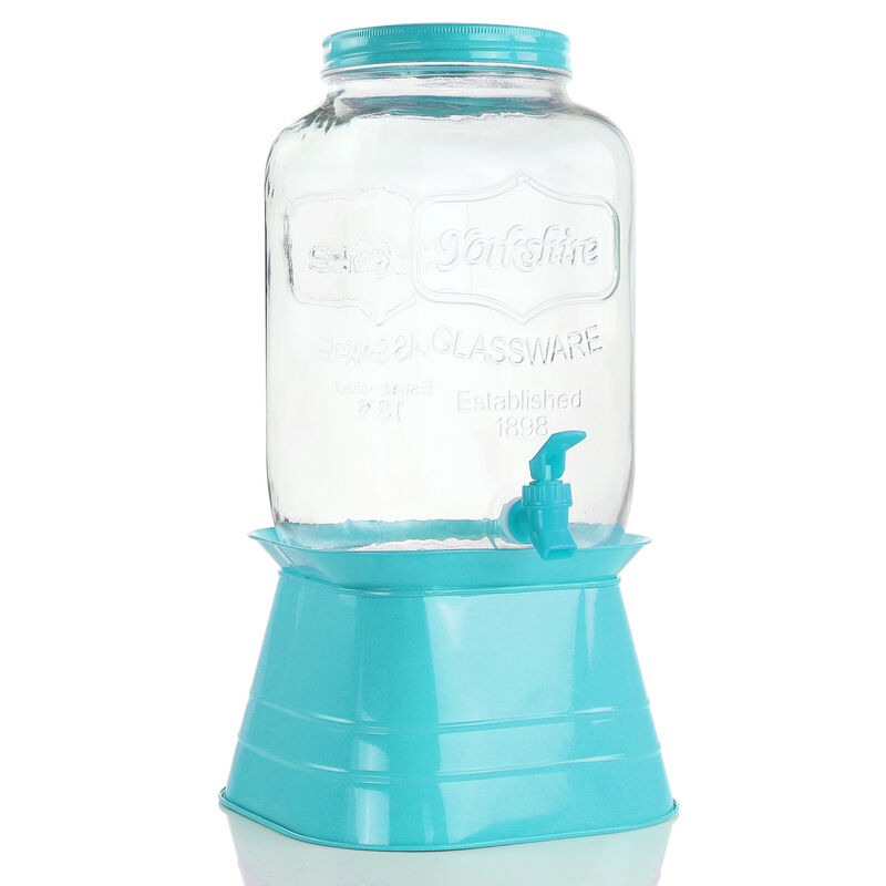 Gibson Home Chiara 2 Gallon Glass Mason Jar Dispenser with Metal Lid and Base in Blue