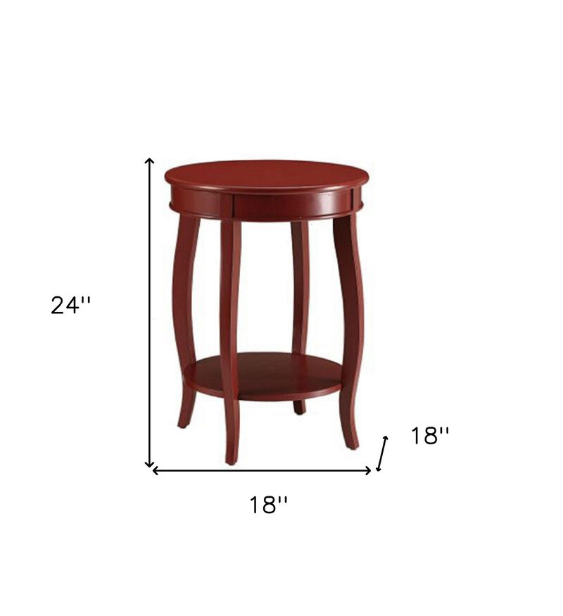 Hivvago 24 Inch  Red Wood Round End Table With Shelf