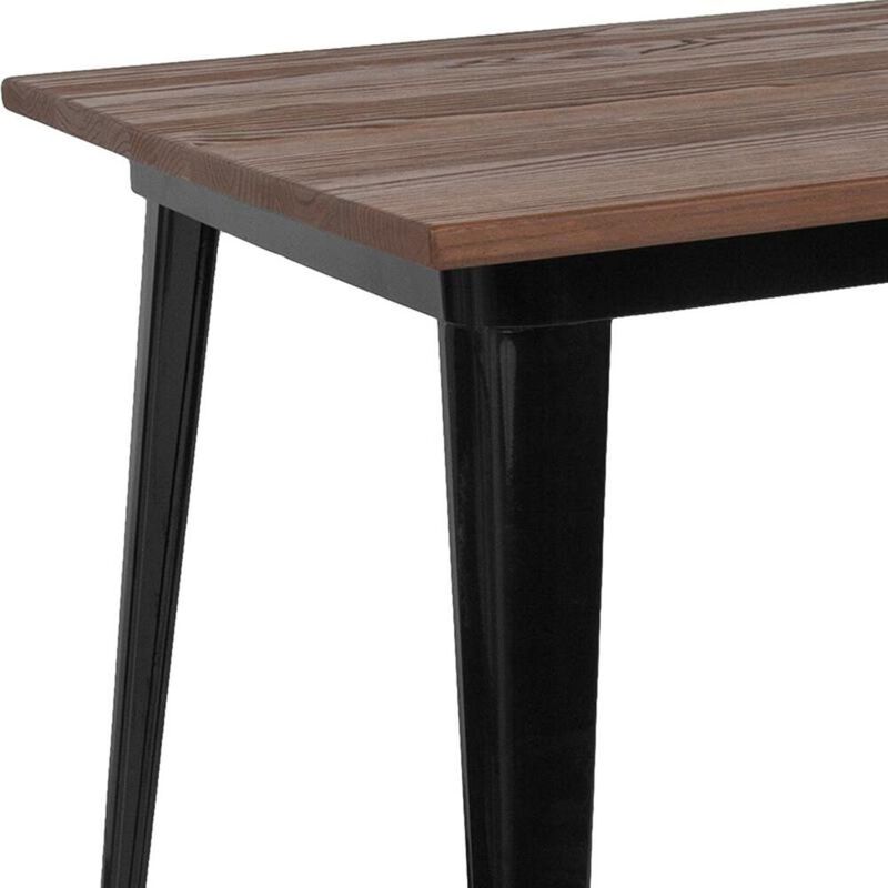 Flash Furniture 30.25 x 60 Rectangular Black Metal Indoor Table with Walnut Rustic Wood Top