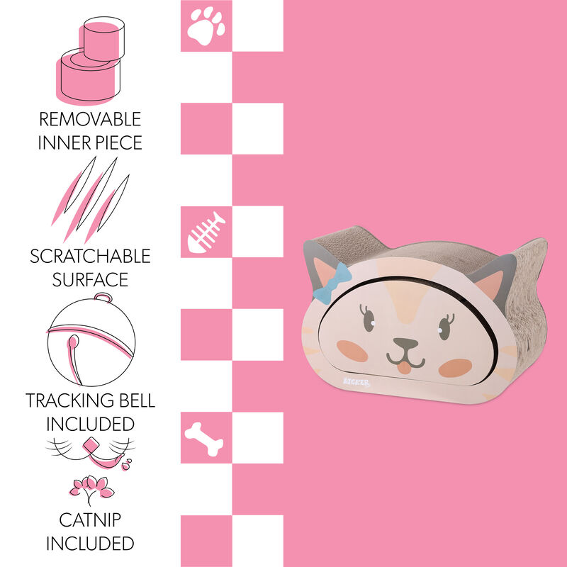 Opal Modern Cardboard Happy Cat Head 2-in-1 Cat Cave Scratcher with Built-In Bell Toys and Catnip