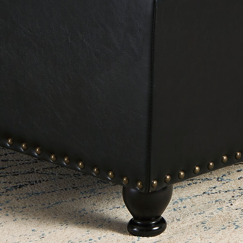 Streamdale Black Upholstered Ottoman with Wooden Legs image number 8