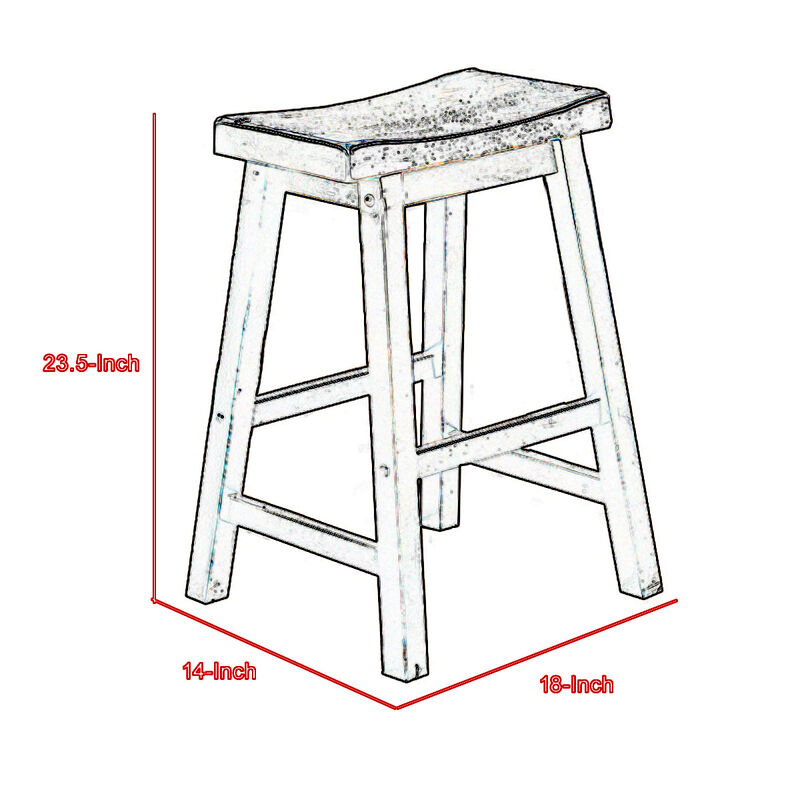 Wooden 24" Counter Height Stool with Saddle Seat, Black, Set of 2 - Benzara