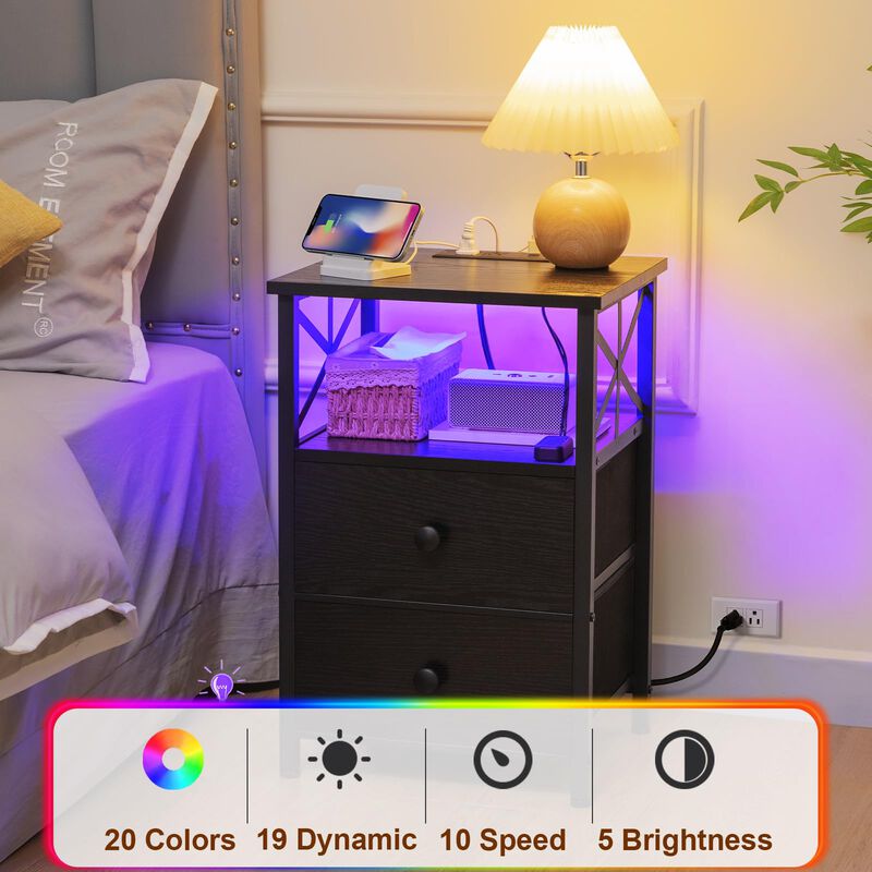 AMHANCIBLE Nightstand with Fast Charging Station, End Tables Living Room with USB Charger 3-Port & 2-Power Outlet, Bedside Table