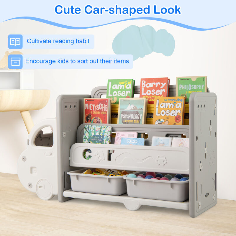 Car Themed Toy Storage Bookshelf and Organizer for Kids Room-Beige image number 6