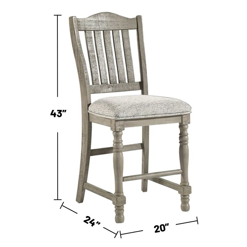 Set of 2 Upholstered Counter Height Chairs with Slatted Back in Light Grey image number 2