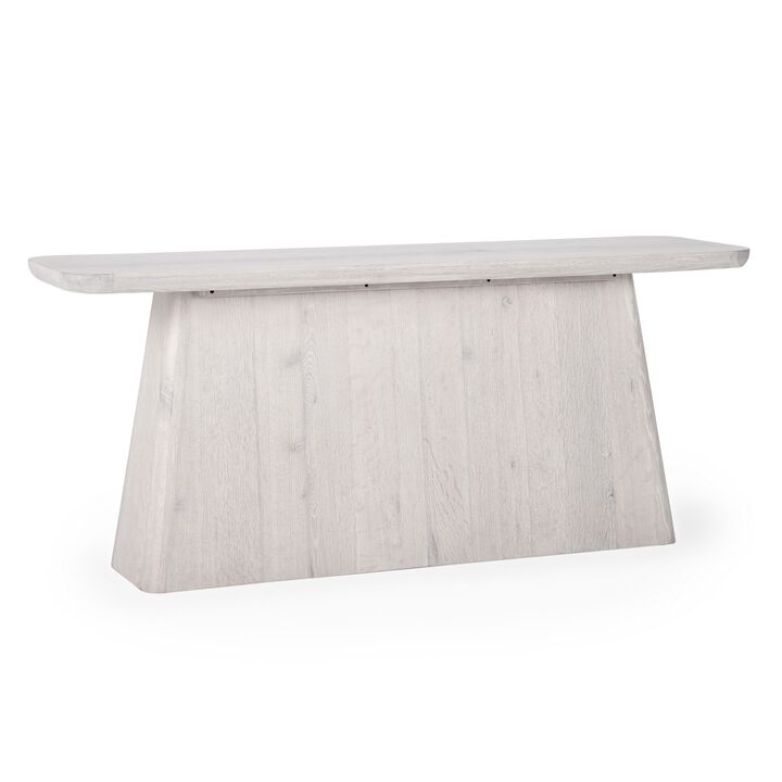 Lina 72 Inch Console Table, Angular Pedestal, Rectangular, White Oak Wood - Benzara