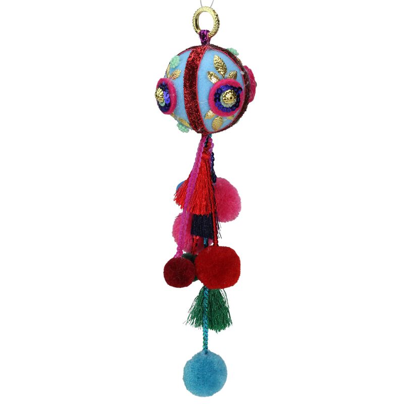 10.25" Blue and Red Ball with Pompoms Christmas Ornament image number 1