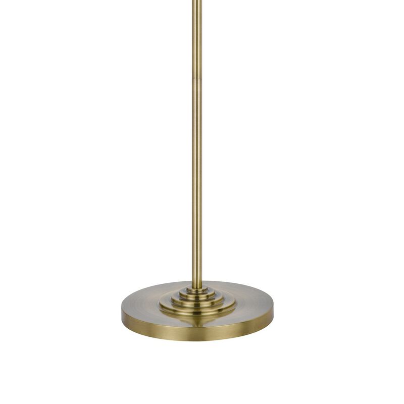 Tomi 63 Inch Floor Lamp, Double Swing Arm, Brass Metal, White Shade - Benzara