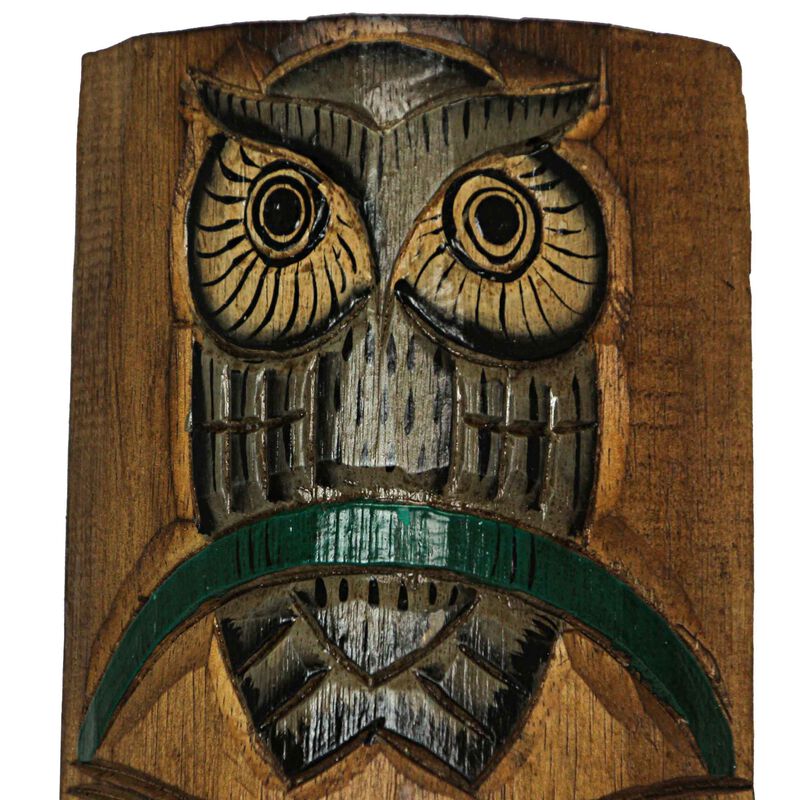 Set of 2 Tiki Mask Bat and Owl Totem Hand Carved Wall Decor Sculpture 24 Inch image number 3