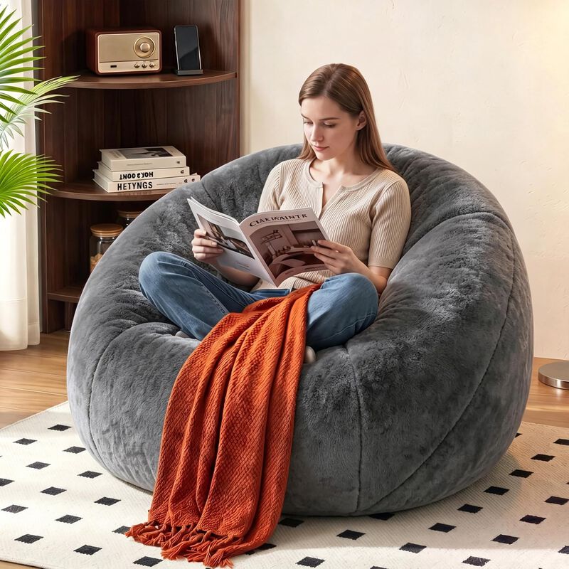 Vipbear Faux Fur Bean Bag Chair, Large Stuffed Bean Bag Sofa with Filler for Living Room, Bedroom image number 7