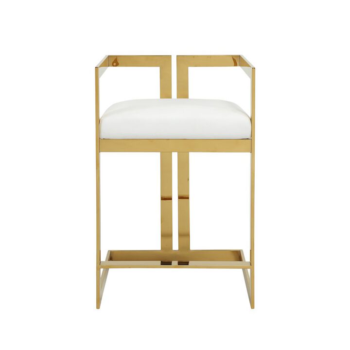 Pangea Home Kenzie Counter Stool Gold/White Faux Leather