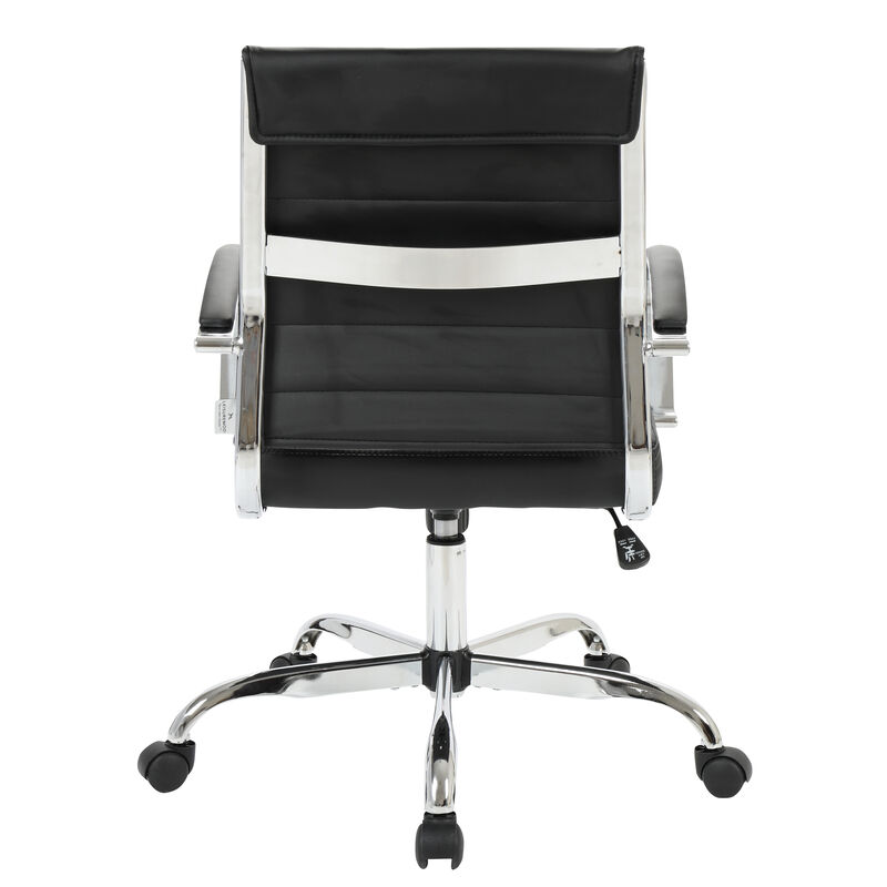 LeisureMod Benmar Mid-Back Office Chair, Leather Upholstery with Swivel, Tilt, and Chrome Base, Modern Desk Seating for Home Office or Conference Room