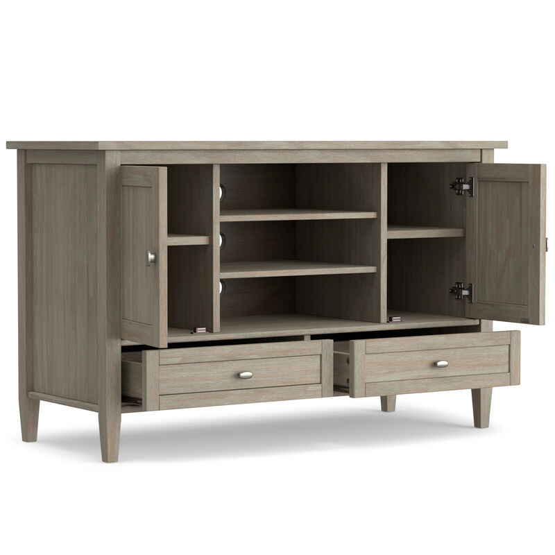 Warm Shaker SOLID WOOD 47 inch Wide Transitional TV Media Stand in Distressed Grey For TVs up to 50 inches